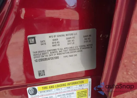 2010 Chevrolet Malibu Lt z USA, uszkodzony, nr VIN 1G1ZD5EB5AF267080